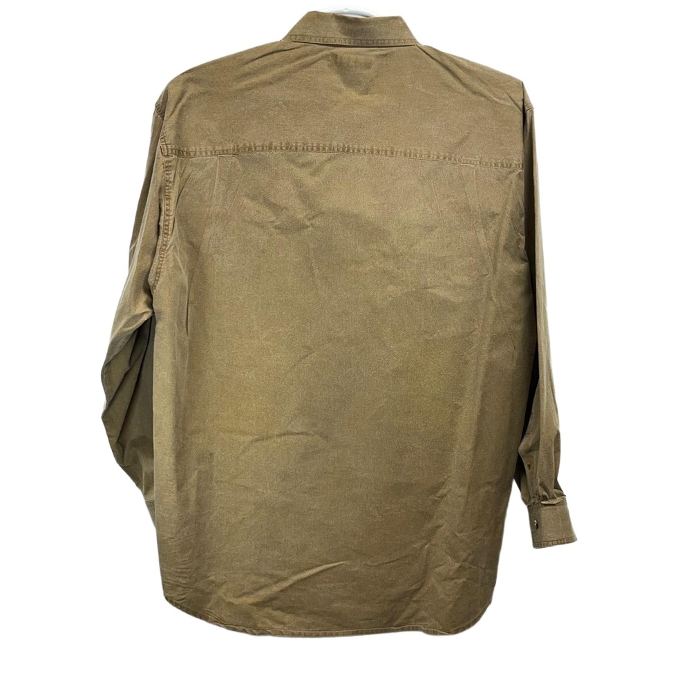 Vintage Bugle Boy Company Mens Tan‎ Washed Camp Logo Button Up Shirt Large - Picture 2 of 10